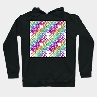 Rainbow Disco Octopus White on Swirls Hoodie